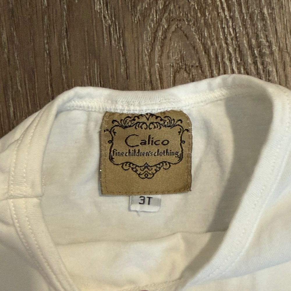 Calico White Ruffle Sleeve Top with Bug Embroidery - Picture 2 of 4